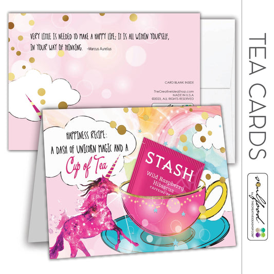 TEA GREETING Card with REAL TEA BAG - UNICORN