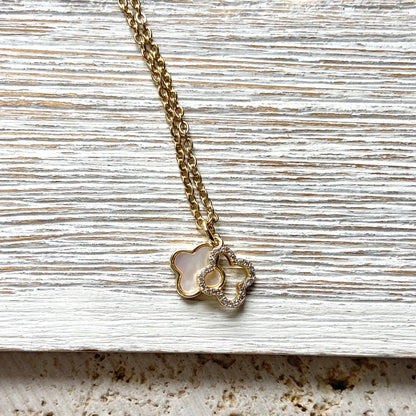 Clover charm necklace charm with motion shell crystal