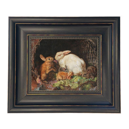 Hares and Young Framed Painting Print on Canvas