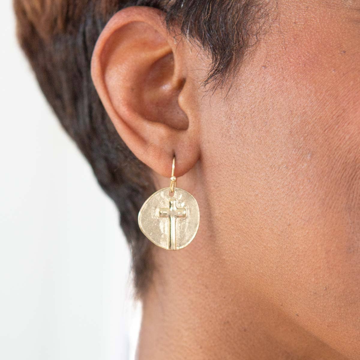 Ascension Cross Earrings Gold  .75"