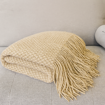 Knit Textured 50"x60" Throw Blanket with Fringe