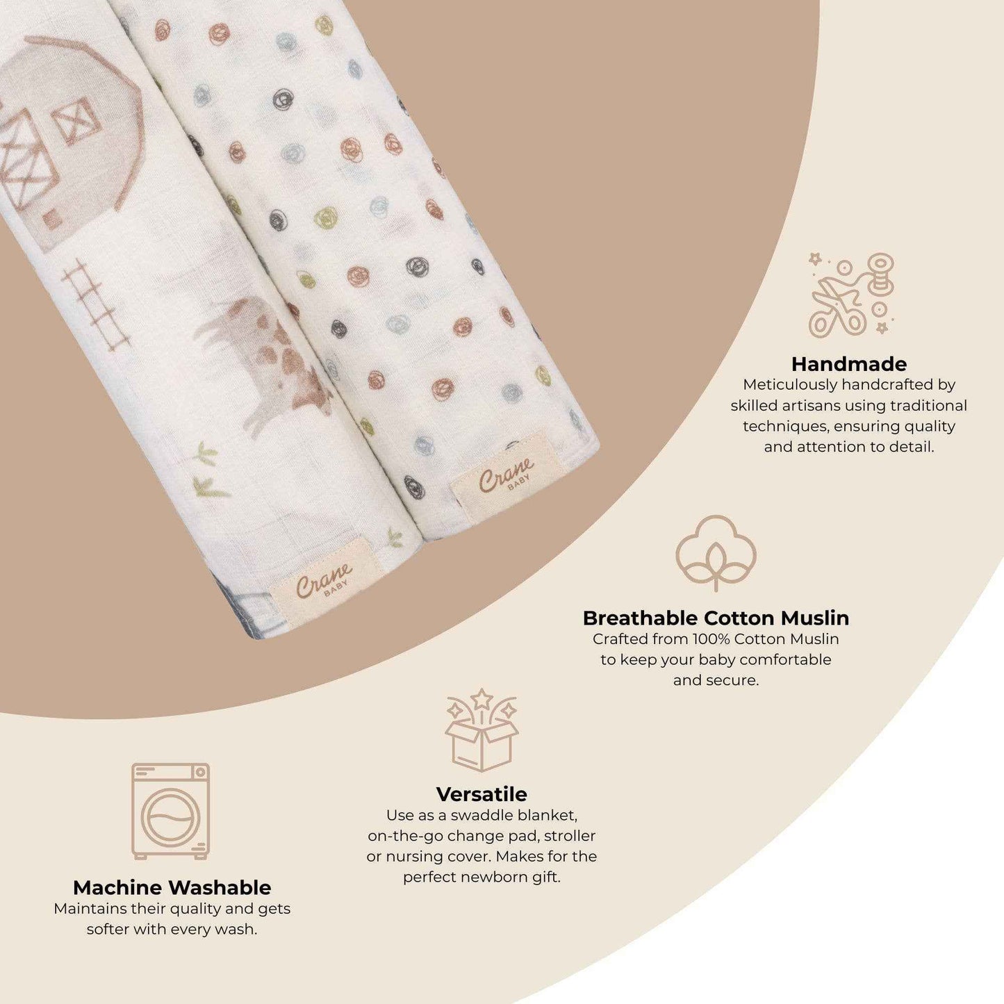 Crane Baby - Charlie 2-pc. Farmhouse Tractor/Dot Swaddle Set