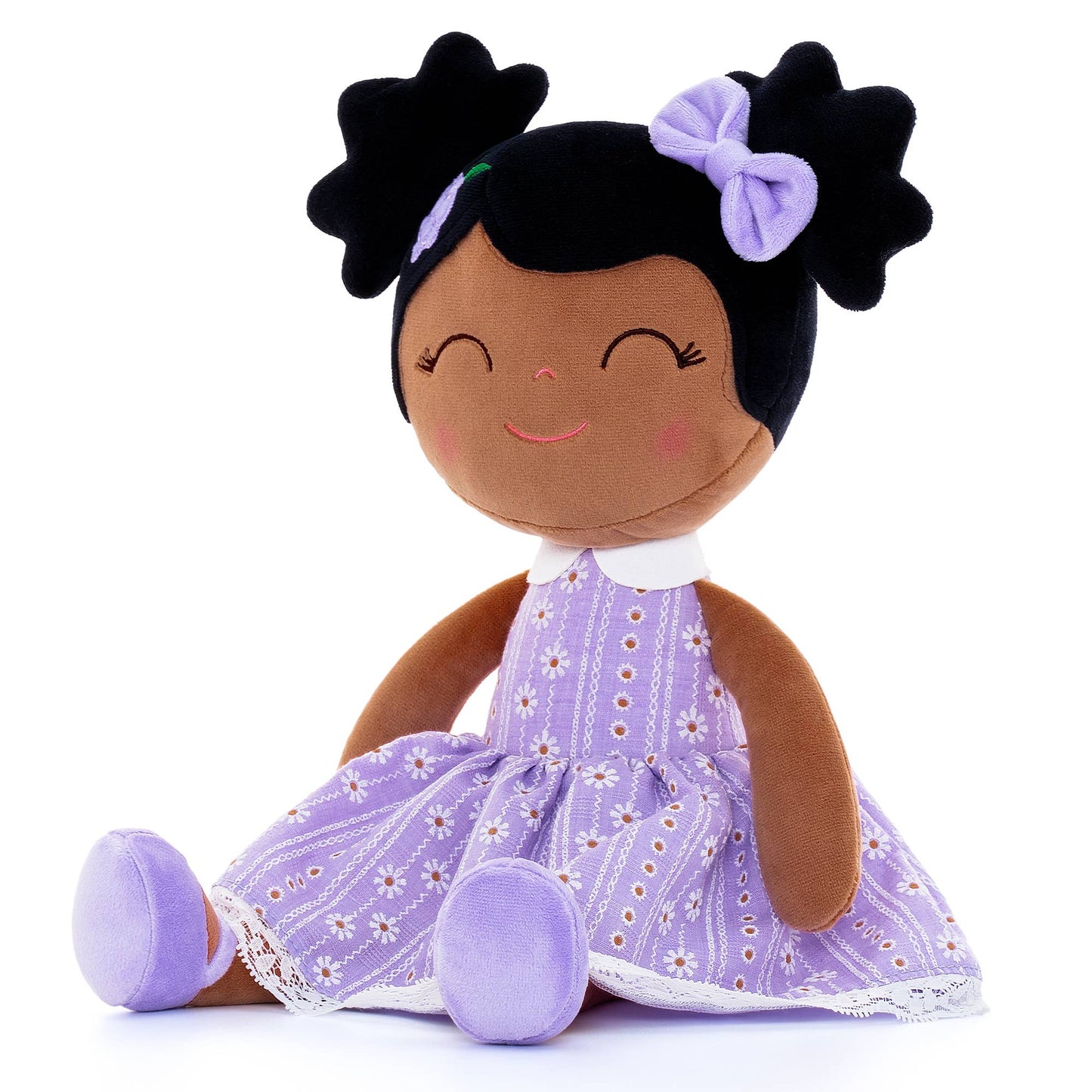 African American Plush Doll - Lilac Dress