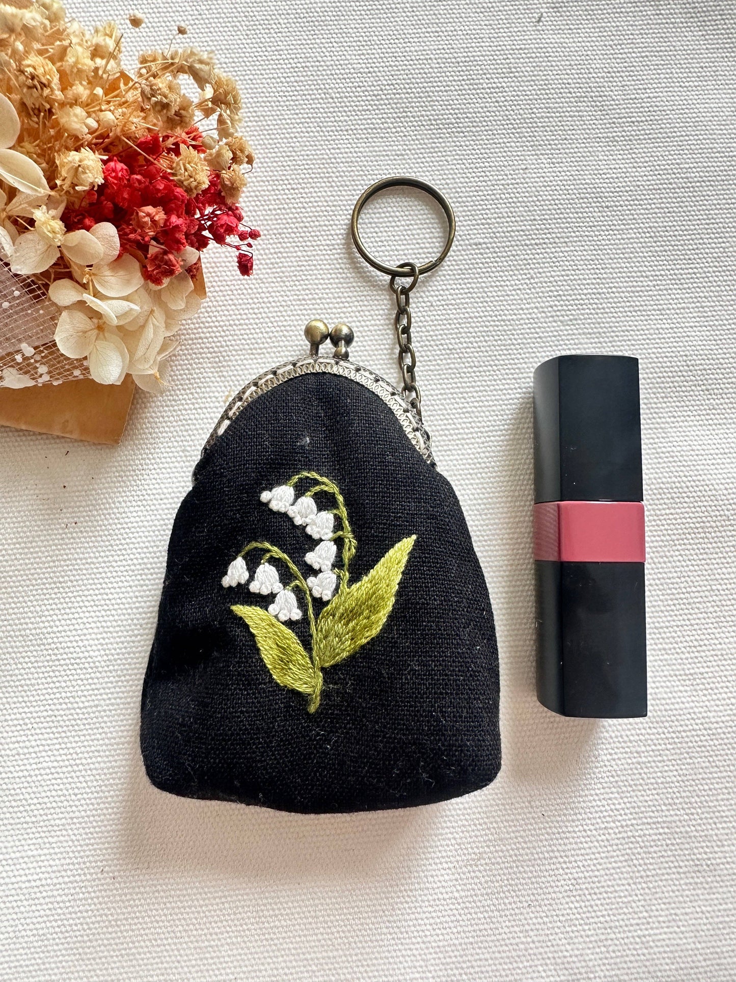 Floral Embroidered Keychain Pouch