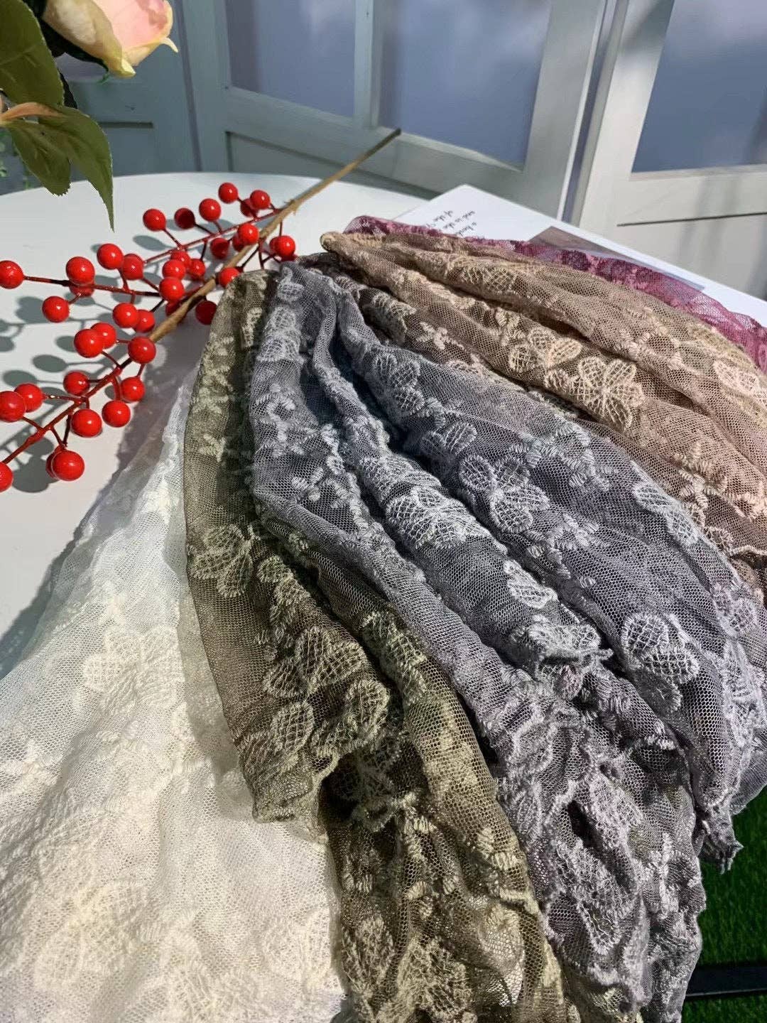 Embroidered Lace Shawl Scarf -Assorted Sold Separately