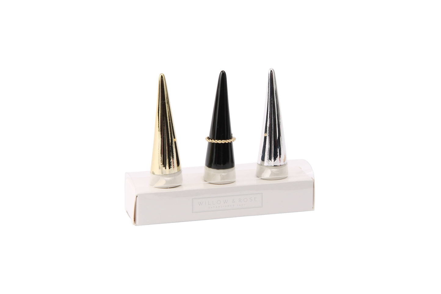 W&R Set of 3 Silver, Gold and Black Ring Holders