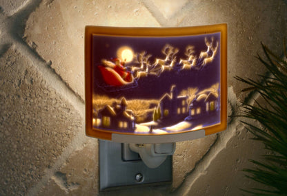 Santa's Flight Porcelain Lithophane Colored Night Light