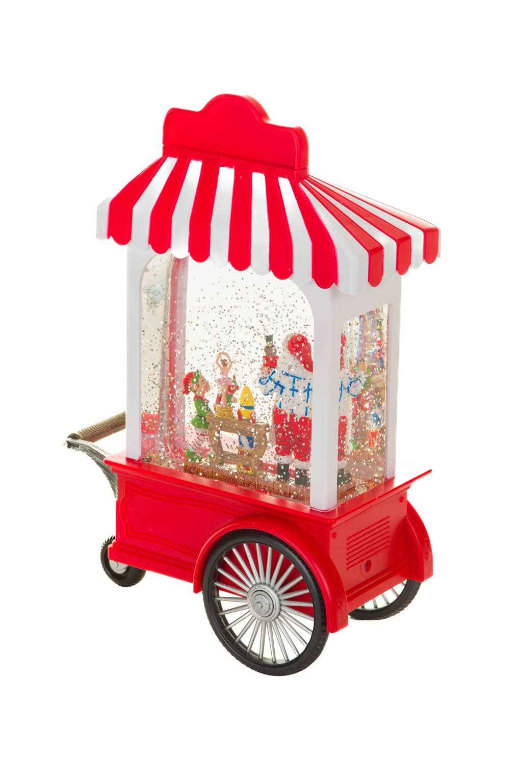 Red/White LED Santa's Workshop Cart Snow Globe w/ Toymakers