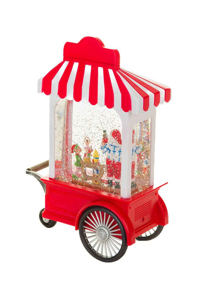Red/White LED Santa's Workshop Cart Snow Globe w/ Toymakers