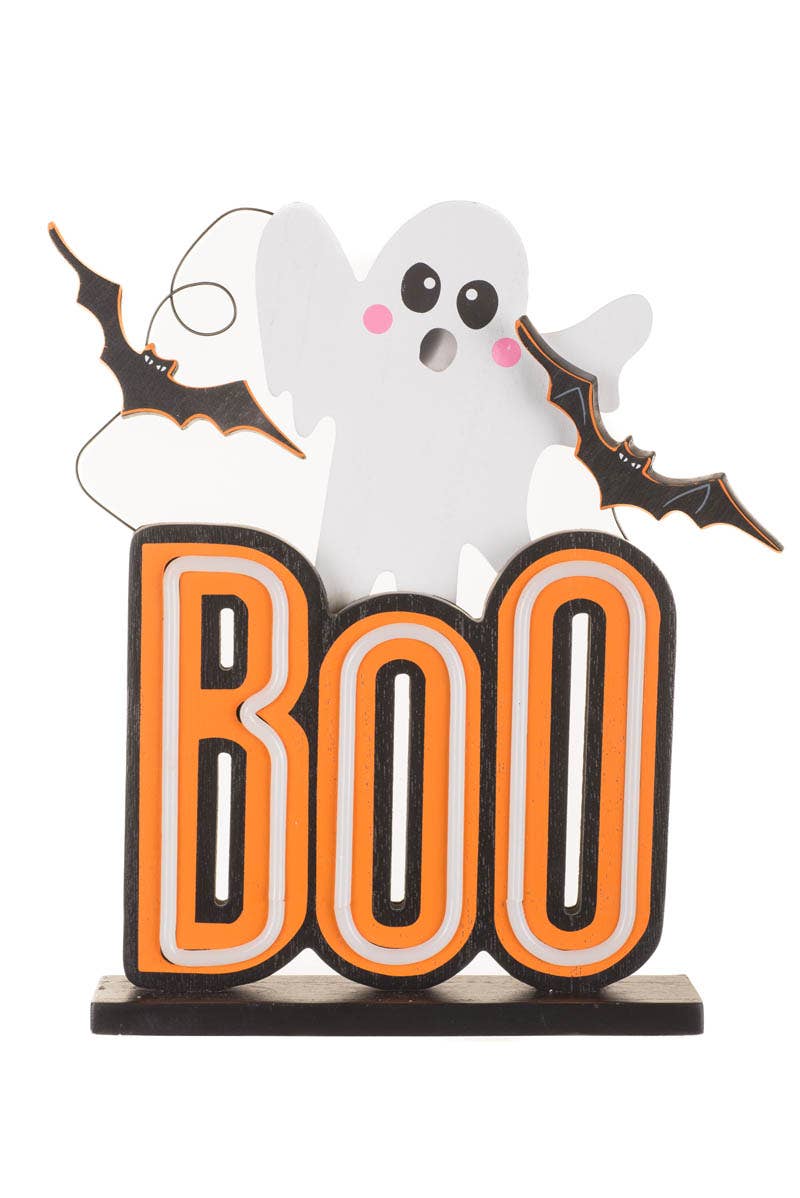 White/Orange Illuminated Ghastly "Boo" Sign With Ghost
