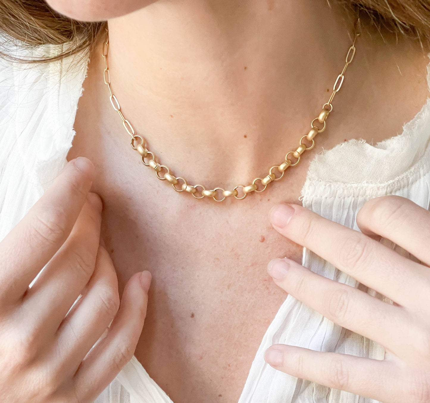 Two Style Gold Paperclip and Rolo and Necklace