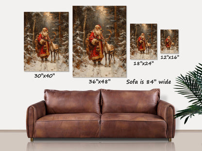 Woodland Santa Claus Rustic Christmas Canvas Wall Art