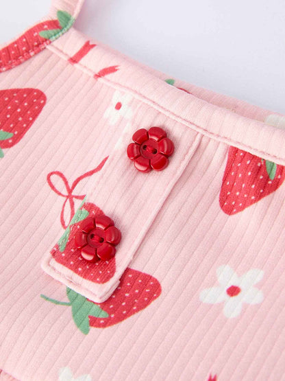 Strawberry Bow Baby Girls Short Sleeves Bloomer Set: 3M