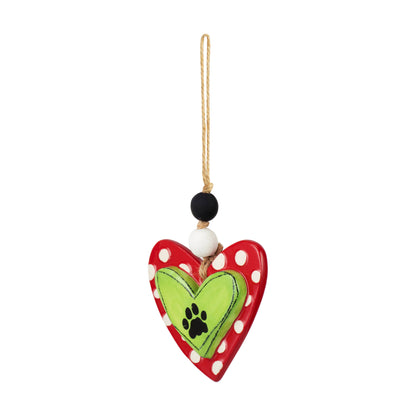 Paw Print Heart Orn Green & Red
