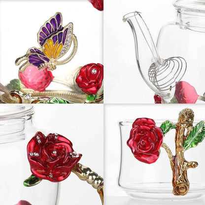 Floral Glass Tea Set – 2 Cups