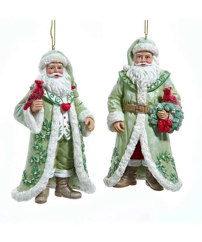 5.25" Resin Santa W/Cardinal+Wreath 2 Assorted