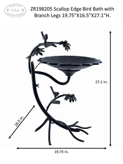Scallop Edge Birdbath with Branch Stand- 2 Color Options: Galvanized