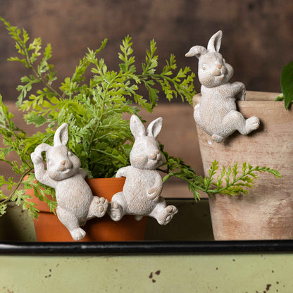 Set of 3 White Resin Bunny Plant Hangers Spring Decor