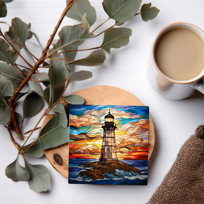 Lighthouse Coaster, Stained Glass Image, SET OF 4