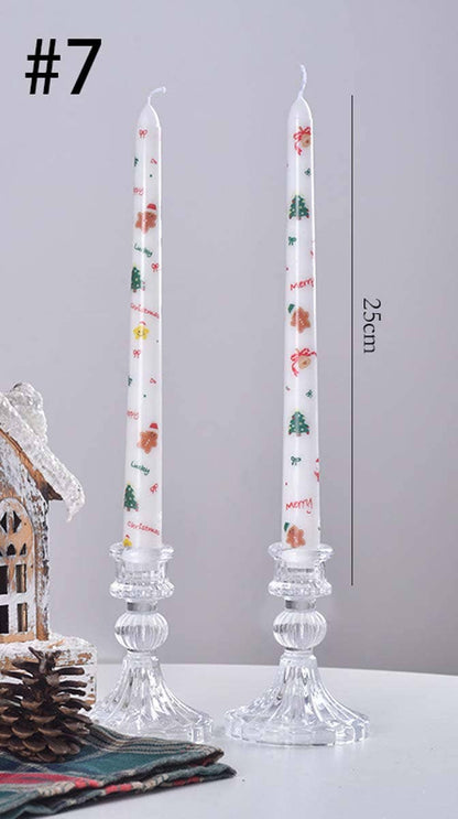 Smokeless Christmas Decorative Printed Taper Candle