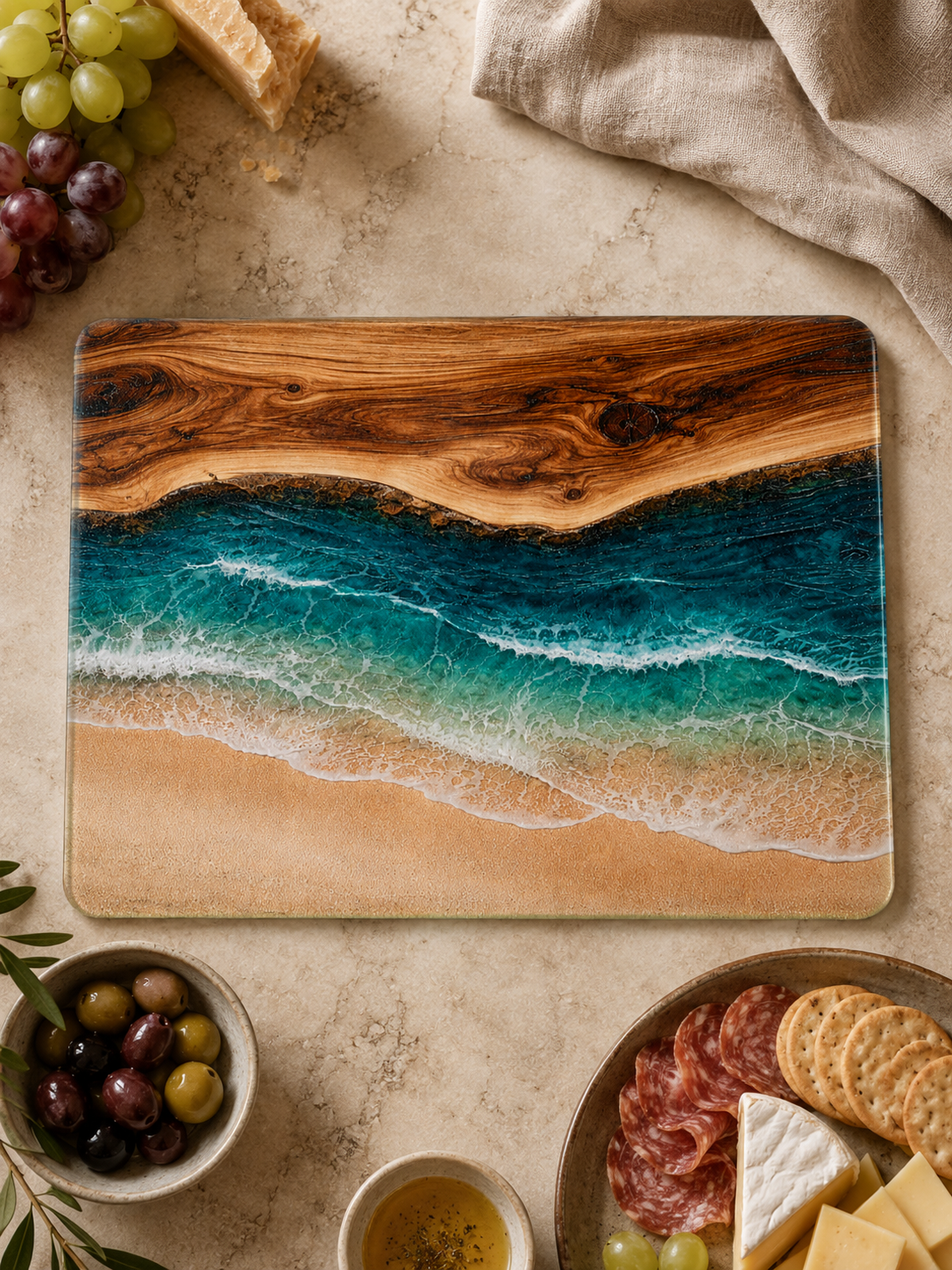 Coastal Tempered Glass Cutting Board: 8x11 inch