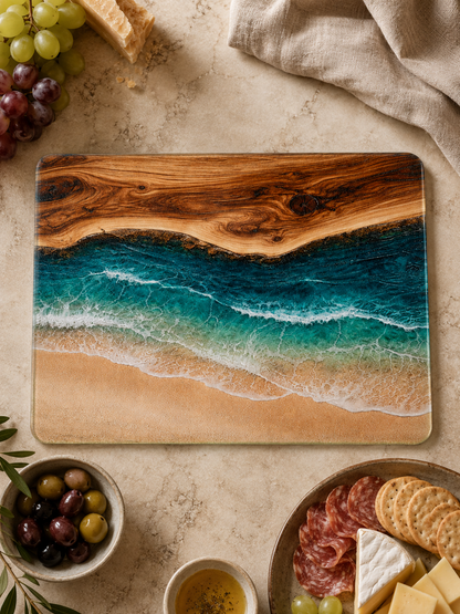 Coastal Tempered Glass Cutting Board: 8x11 inch