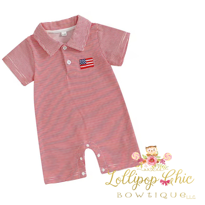 Infant Baby Boy Embordered Flag Romper : 12-18M