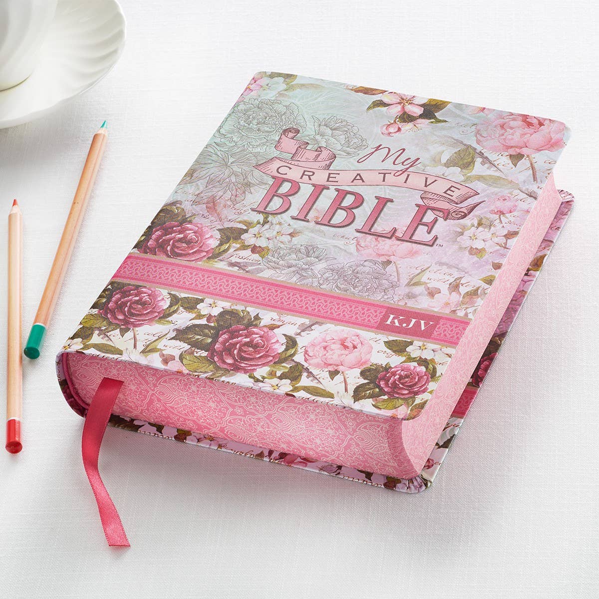KJV My Creative Bible Faux Leather, Pink Floral Print
