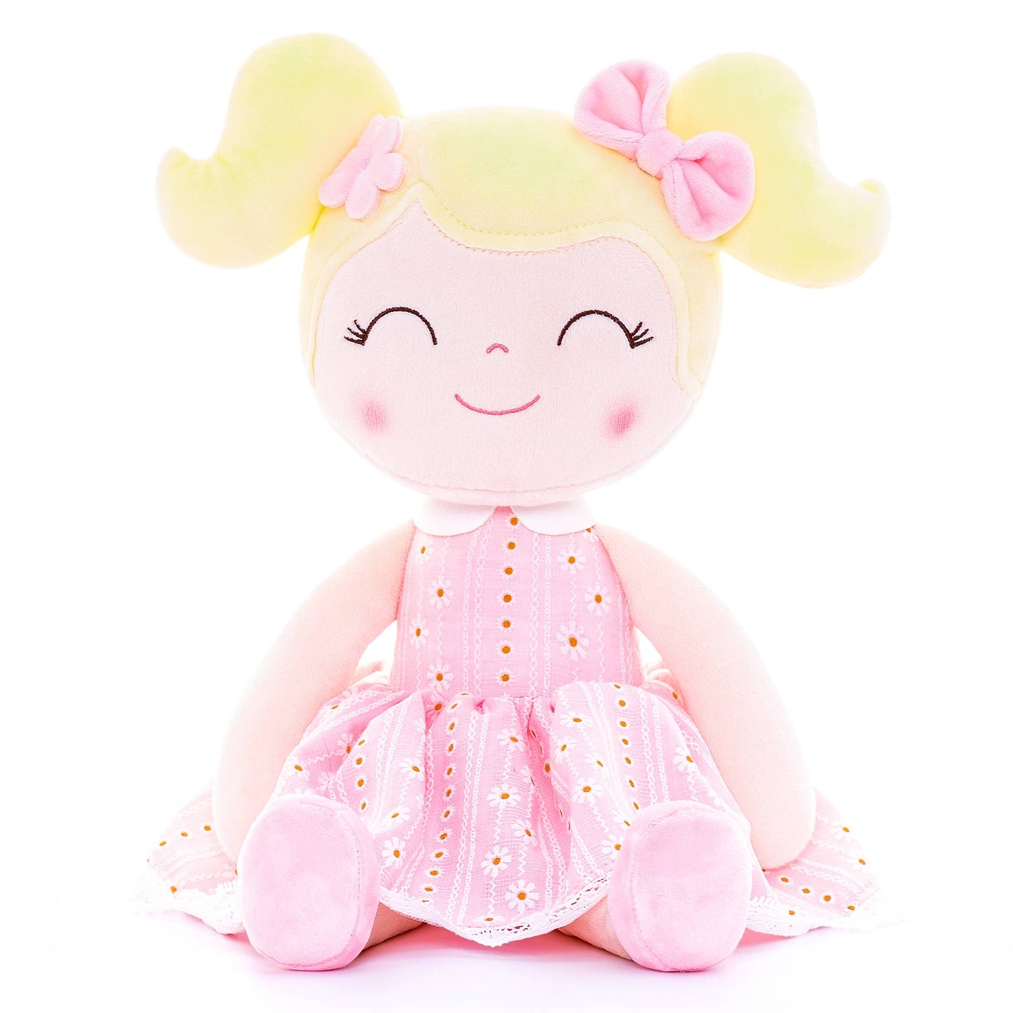 Light Pink Plush Doll With Blonde Hair