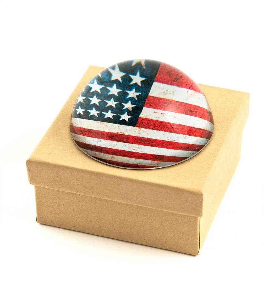 Vintage American Flag Crystal Dome Paperweight
