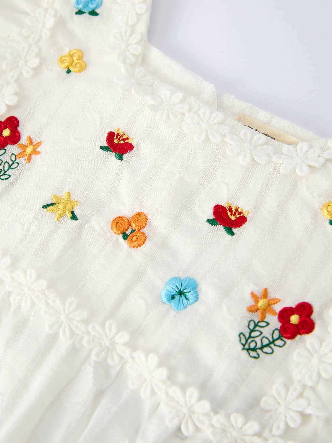 Floral Embroidery Baby Girl Romper With Ruffle Sleeves: 6M