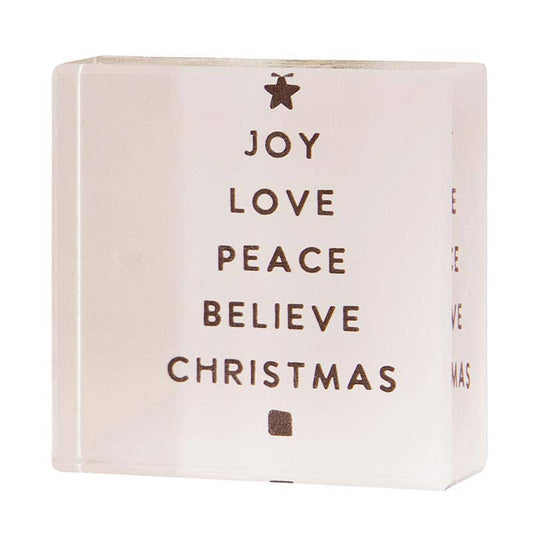 2" Joy Peace Love Sq Lucite Block