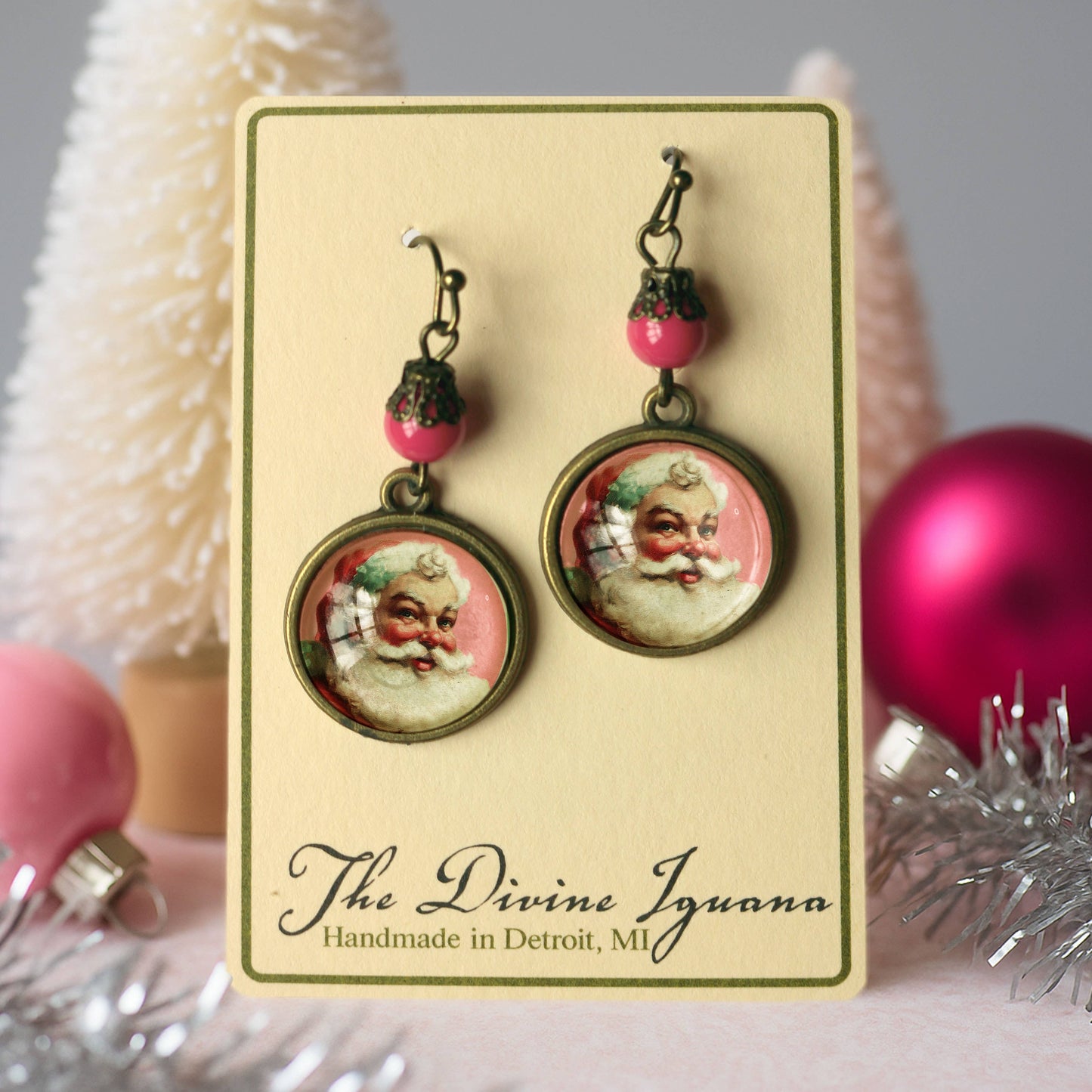 Pink Christmas Santa Claus Earrings