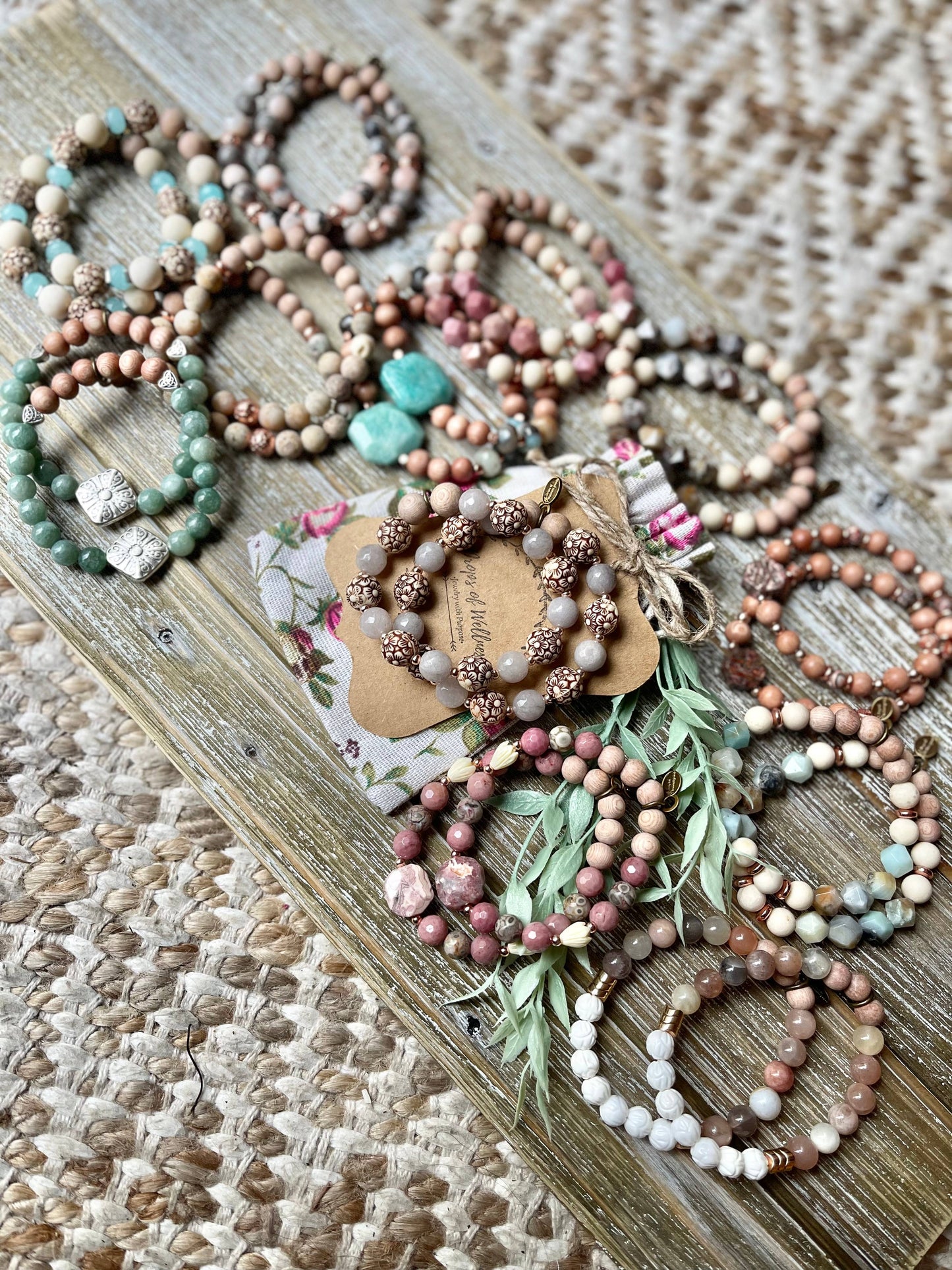 Stone Stretch Bracelet, Boho Bracelet, Sweet Rose