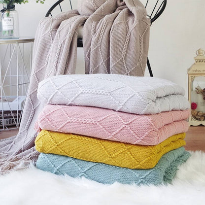 Rhombus Diamond Knit 50x60 Inch Throw Blanket