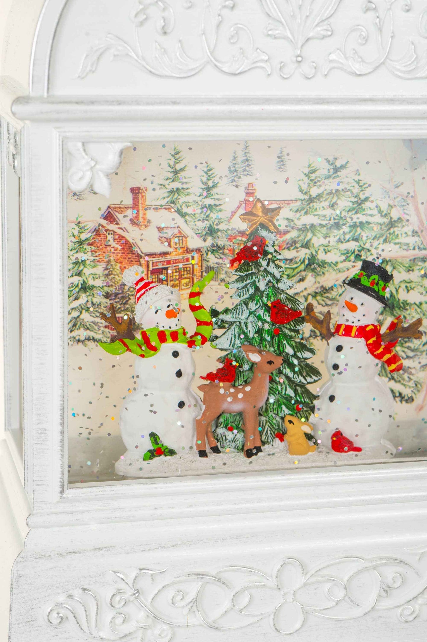 NEW-White Lantern Snow Globe with Wholesome Snowman