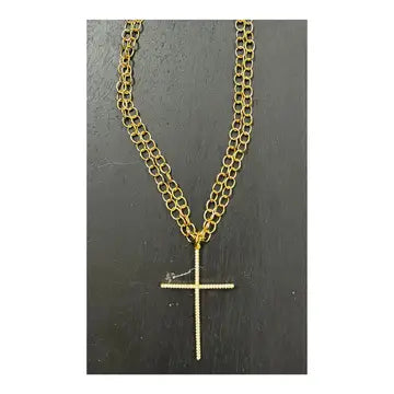 17" Double Strand Gold Plated Chain Necklace with Pave' Cross