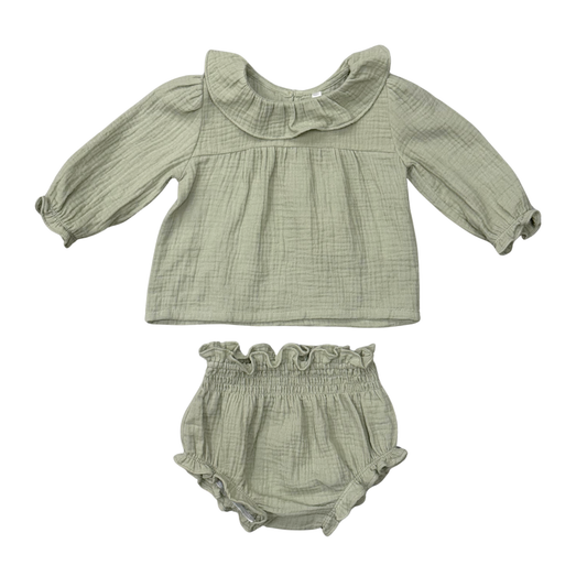 Girl's Gauze Blouse Set: Sage