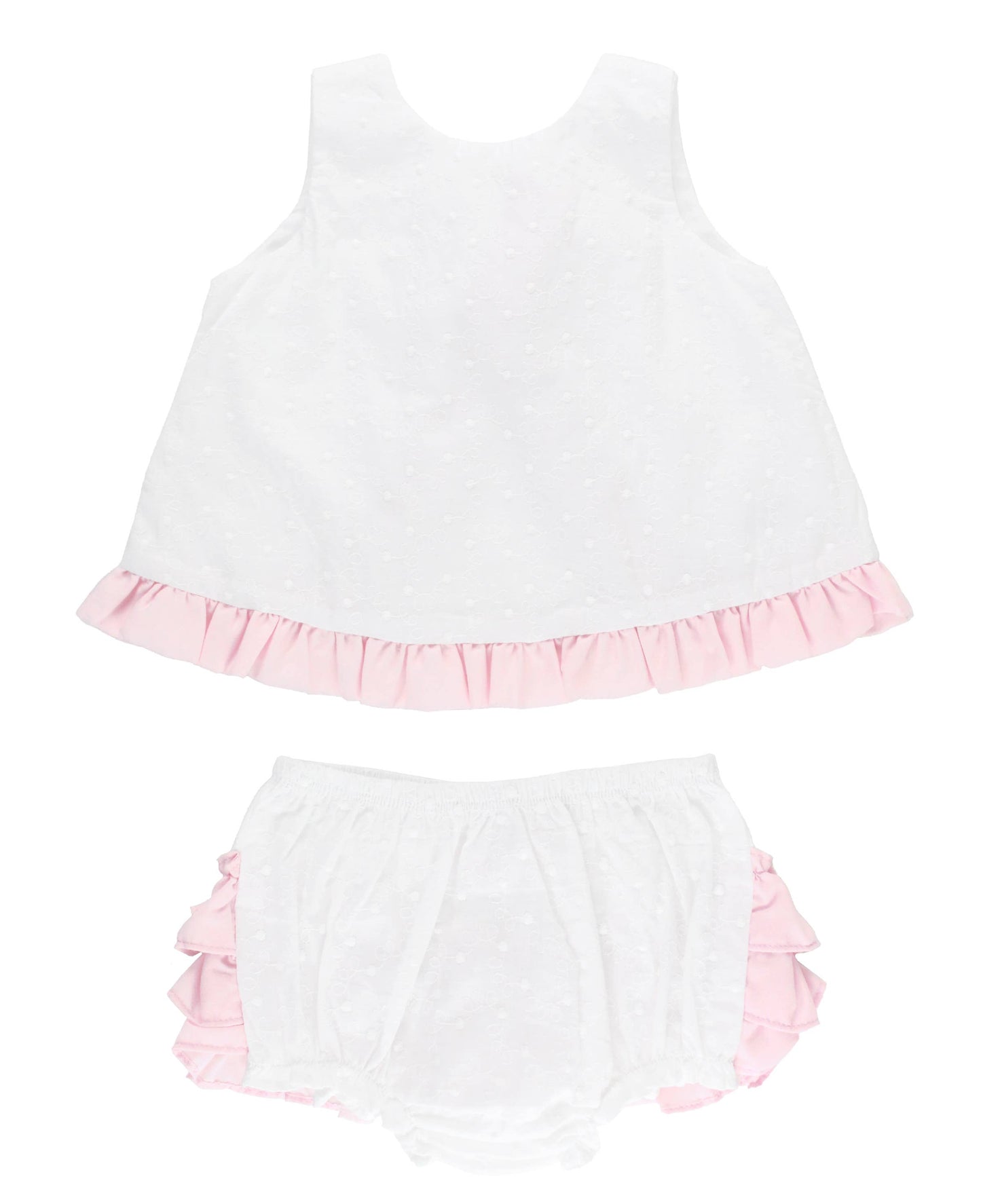 Baby Girl White & Pink Swiss Dot Swing Top & Bloomer Set