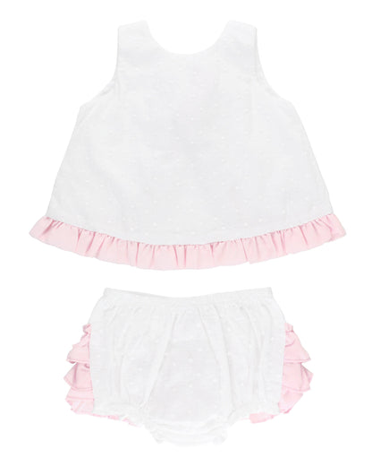 Baby Girl White & Pink Swiss Dot Swing Top & Bloomer Set