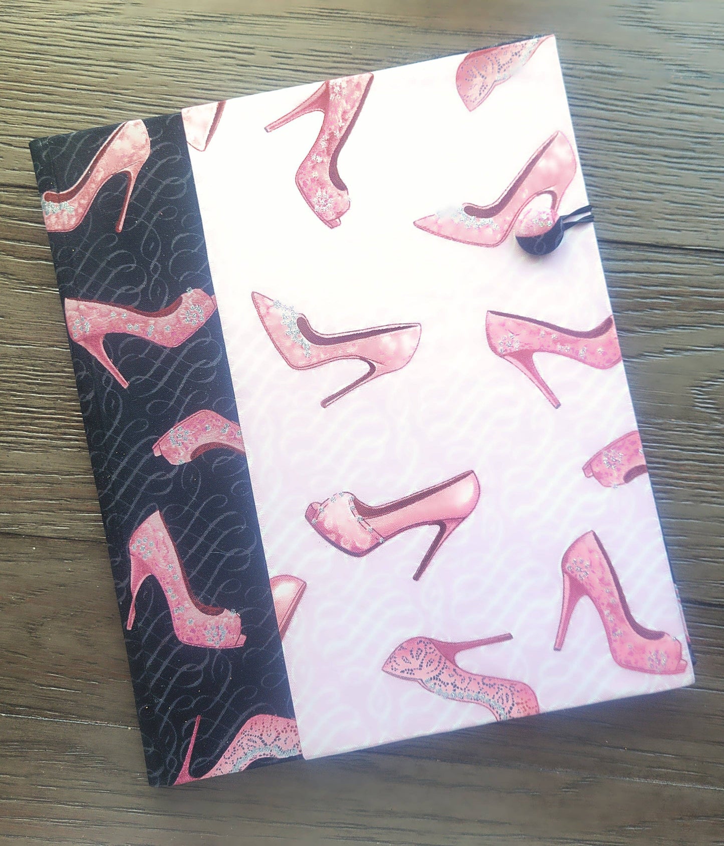 Fabric Covered Hardcover Notebook Composition Book Cover - Pink & Black Stilettos