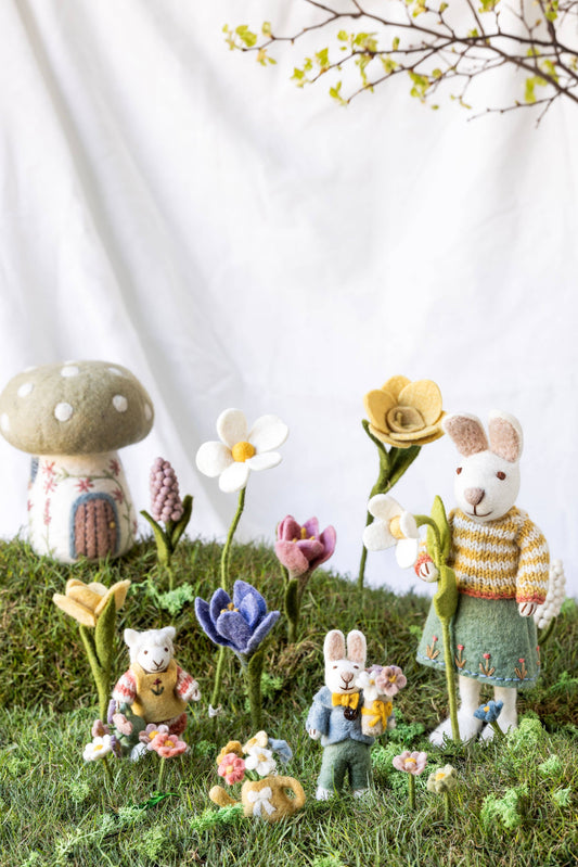 Medium White Girly Bunny w/Skirt & Snowdrop