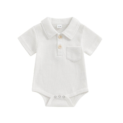 Baby boy solid color waffle romper baby cotton bodysuit: White