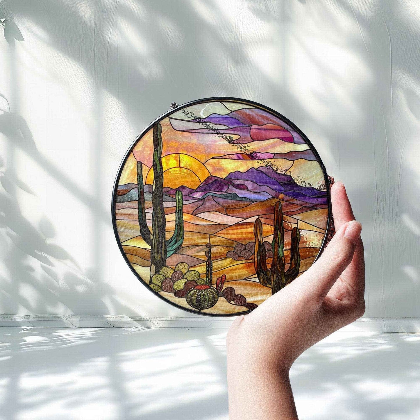 Desert Sunset Stained Glass Suncatcher, Southwestern Home