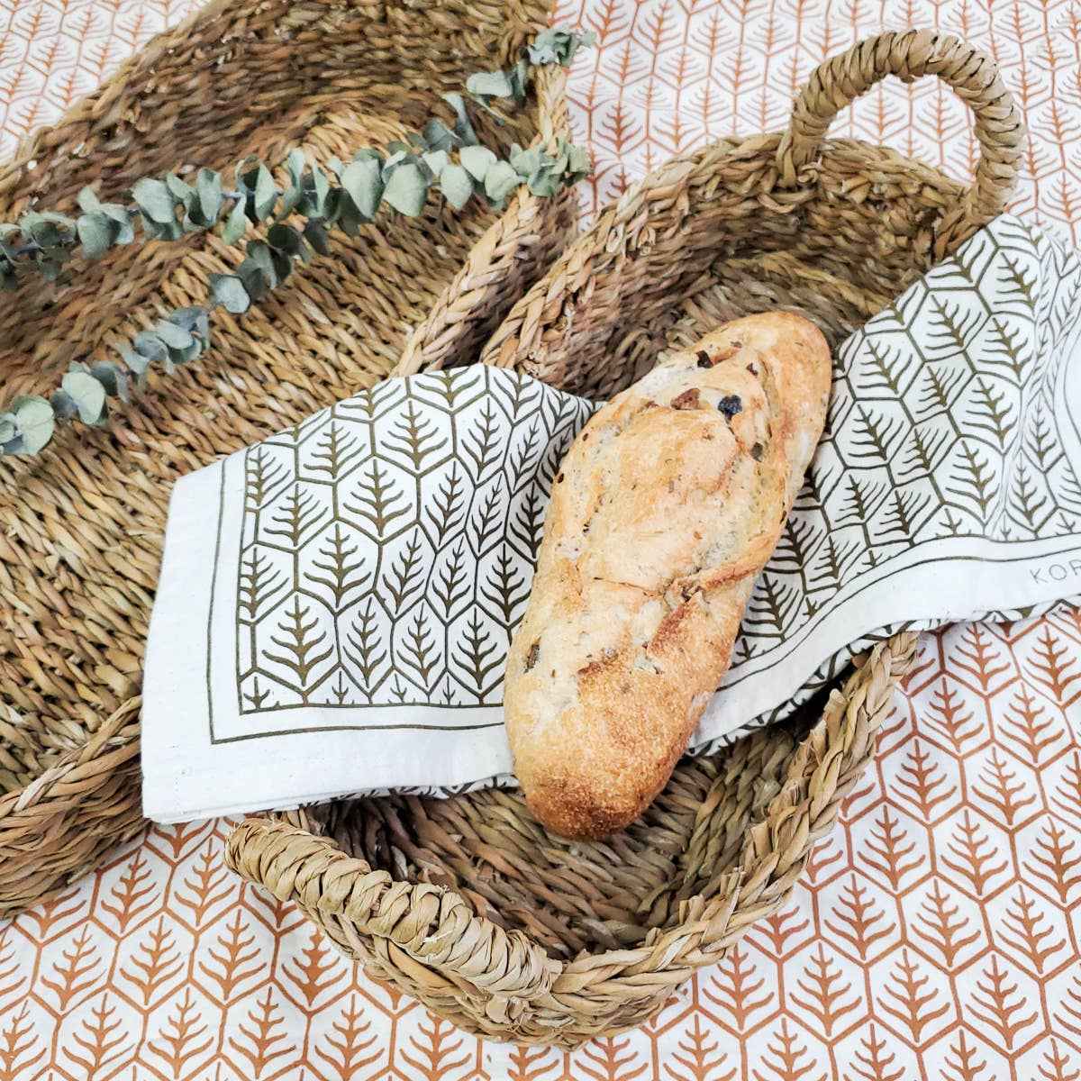Handwoven Savar Bread Basket with Natural Handle-Set of 2
