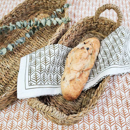 Handwoven Savar Bread Basket with Natural Handle-Set of 2