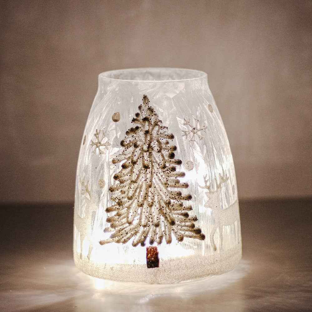 Silver Tree LED Glass Jar – Christmas Holiday Home Decor