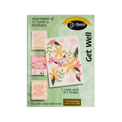 Divinity Boutique - Boxed Cards: 12CT Get Well - Yellow & Peach Floral