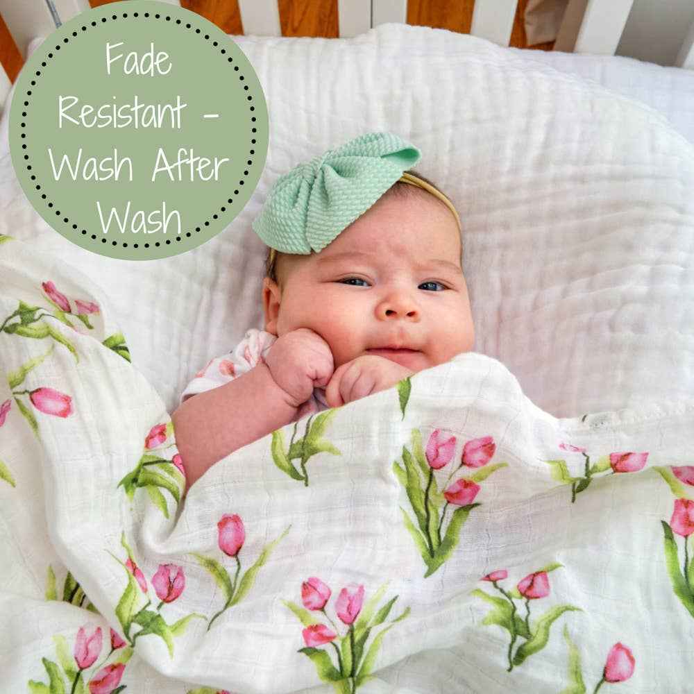 LollyBanks - Tulip Garden Baby Muslin Swaddle Blanket