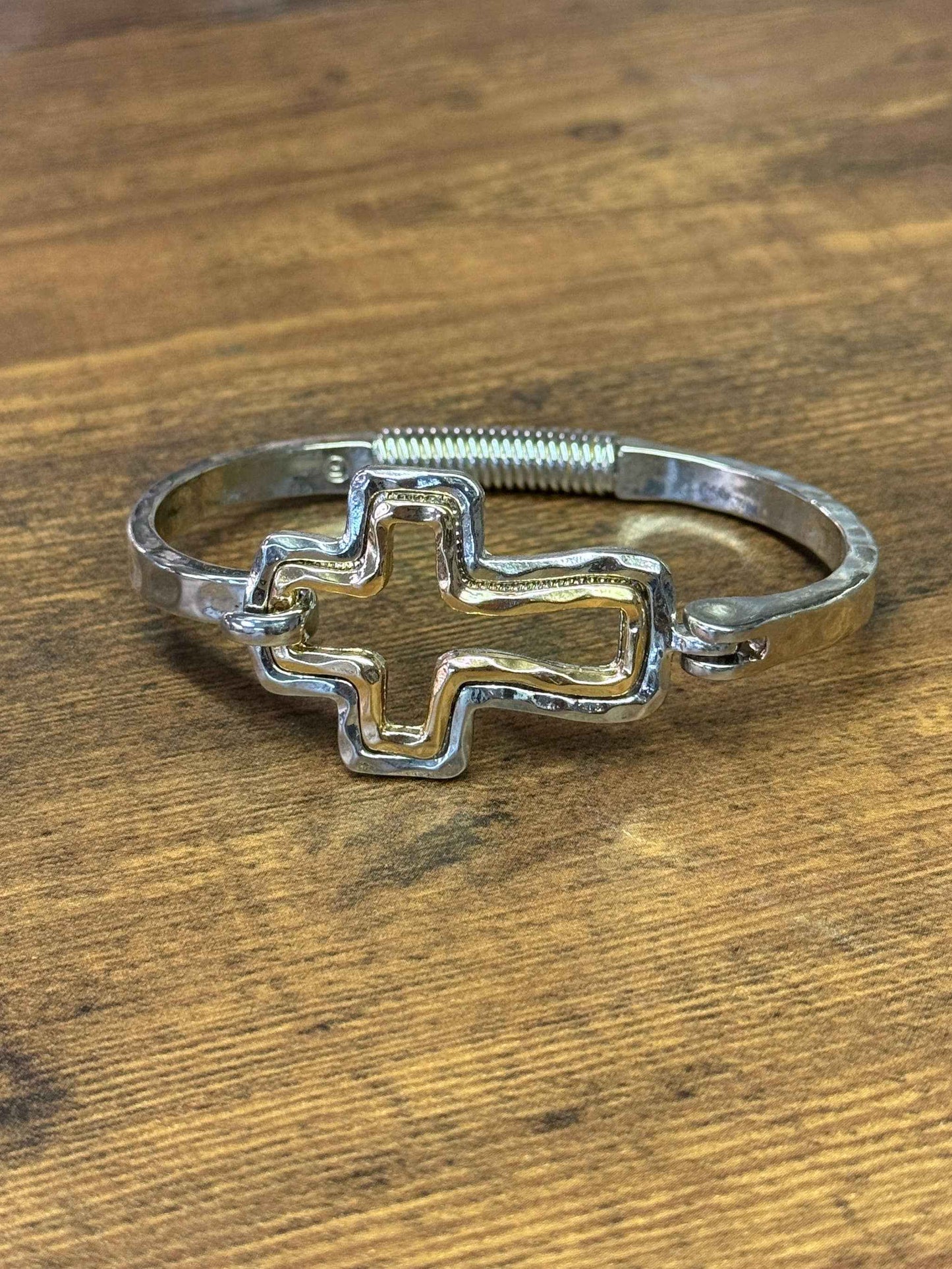 Shiny Silver Two Tone Cross Cuff